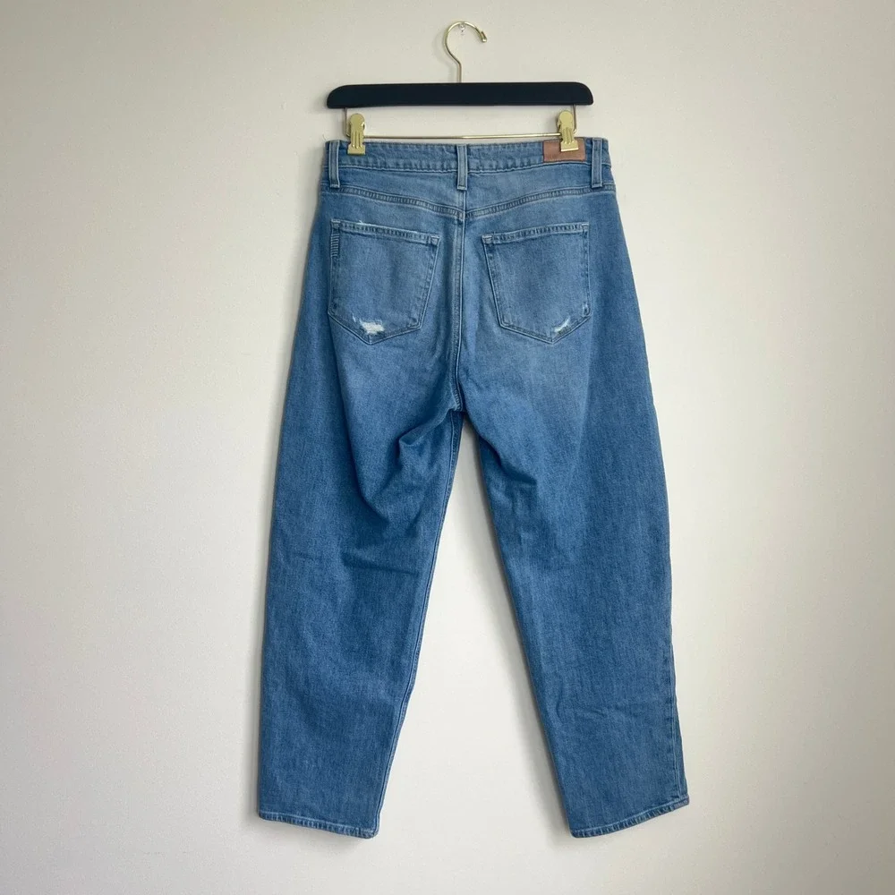Paige Alexis Covered Button Fly‎ Tapered Barrel Jean in Exhibition Distressed